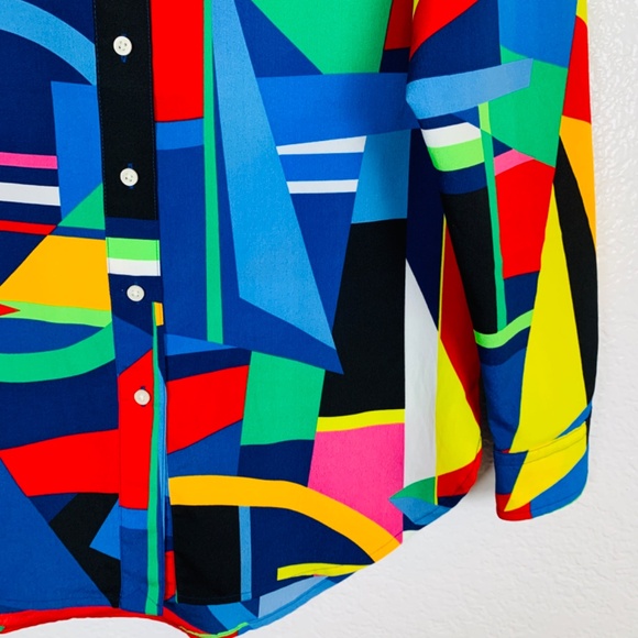 Lauren Ralph Lauren Black Label Women Shirt Size XS ButtonTop Geometric Nautical - Picture 8 of 14